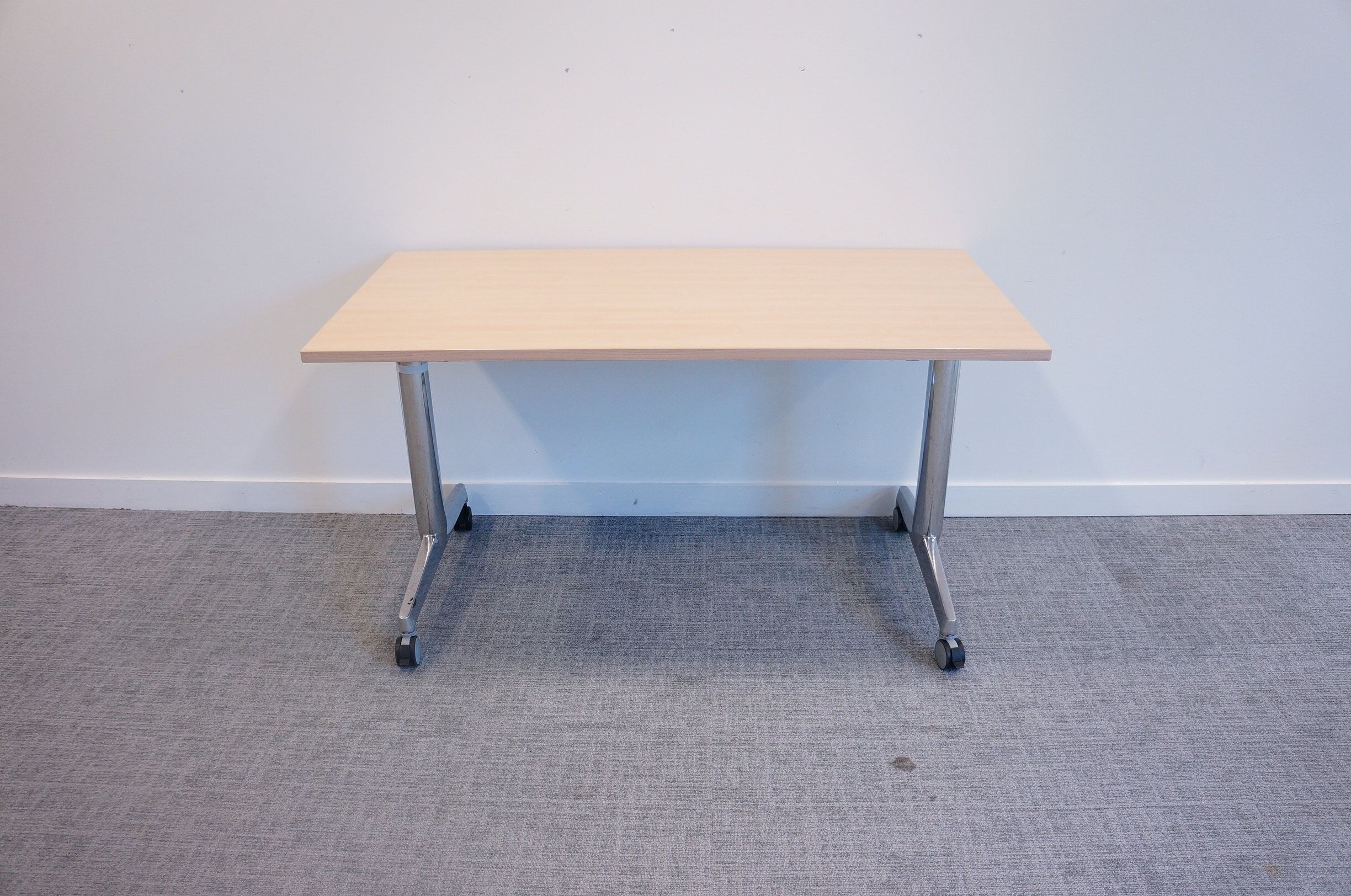 DSC05259 Steelcase Flip Top Twin Table with silver legs and wooden top