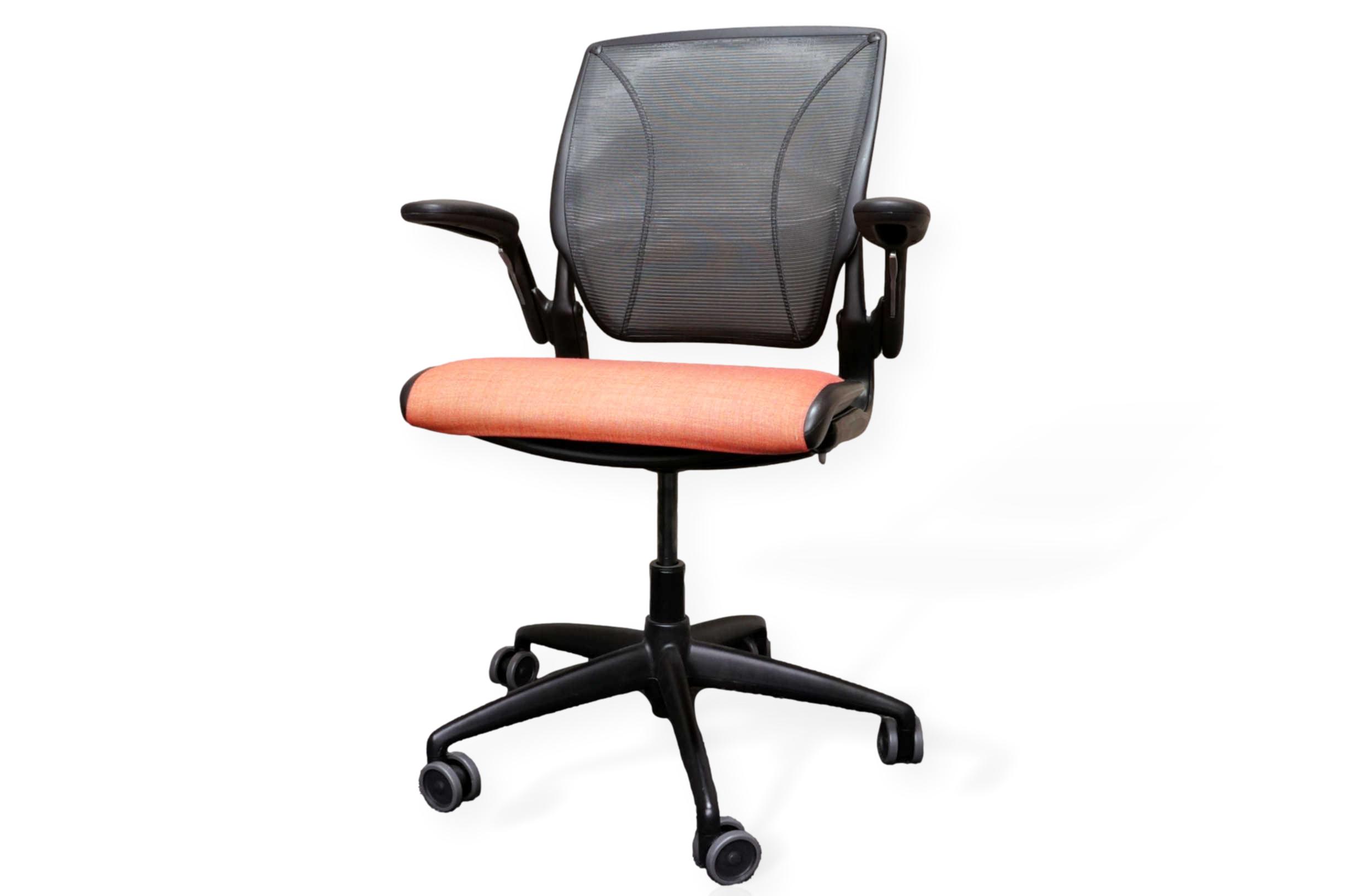 DSC04285_clipped_rev_1 Humanscale Diffrient World Task Chair In Black & Orange fabric seat