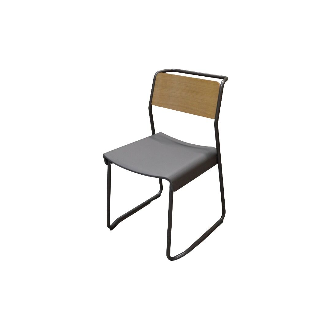 VG&P Utility Chair, Maple Back, Grey Vinyl Seat, Silver Base